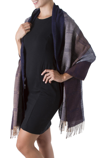 100% alpaca shawl, 'Nazca Night' - Alpaca Wool Hand Woven Shawl