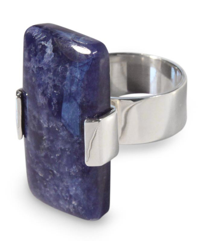 Sodalite cocktail ring, 'Blue Hug' - Unique Modern Sterling Silver Sodalite Cocktail Ring