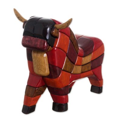 Wood sculpture, 'Lucky Bull from Pucara' (small) - Wood Sculpture Statuette Hand Carved in Peru