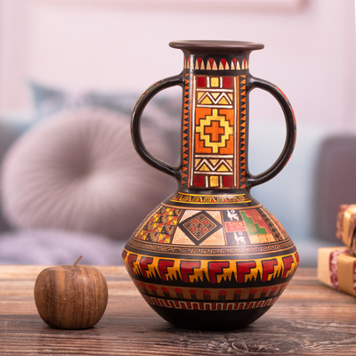 Jarrón Cuzco, 'Esplendor del Inca' - Jarrón decorativo de cerámica Cuzco del Perú