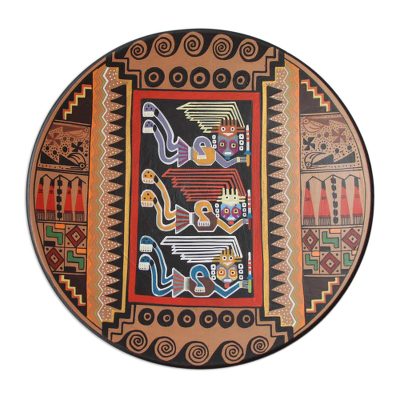 Cuzco decorative ceramic plate, 'Moche Protectors' - Cuzco Ceramic Decorative Plate from Peru