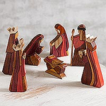 Wood Nativity Scene Set of 8 Pcs Handmade Peru, 'Gifts for Baby Jesus'