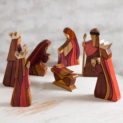 Wood nativity scene, Gifts for Baby Jesus (set of 8)