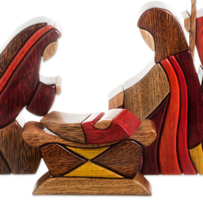 Wood nativity scene, 'Gifts for Baby Jesus' (set of 8) - Wood Nativity Scene Set of 8 Pcs Handmade Peru