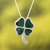 Chrysocolla pendant necklace, 'Good Luck Clover' - Handcrafted Floral Silver Chrysocolla Pendant Necklace (image 2) thumbail