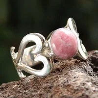 Anillo de corazón de rodonita, 'Pink Love' - Anillo de rodonita de plata de ley en forma de corazón hecho a mano