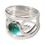 Chrysocolla cocktail ring, 'Inseparable Love' - Unique Heart Shaped Sterling Silver Band Chrysocolla Ring
