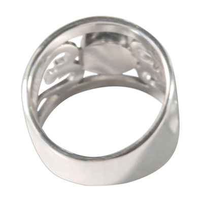 Chrysokoll-Cocktailring - Einzigartiger herzförmiger Band-Chrysokoll-Ring aus Sterlingsilber