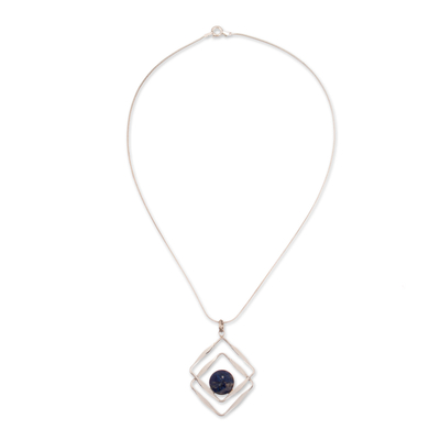 Lapis lazuli pendant necklace, 'Modern Inca' - Sterling Silver Pendant Lapis Lazuli Necklace