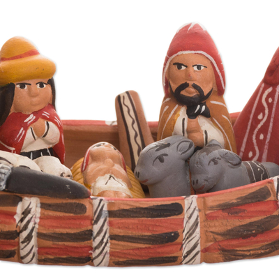 Peruvian Nativity Scene Ceramic Sculpture - Born in a Canoe | NOVICA