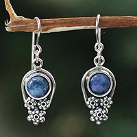 Sodalite flower earrings, 'Daisy Skies' - Hand Crafted Fine Silver and Sodalite Earrings