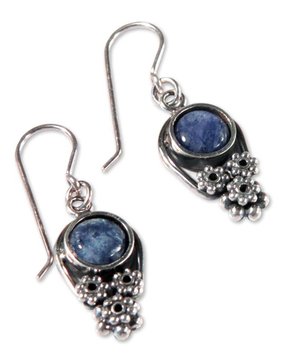 Sodalite flower earrings, 'Daisy Skies' - Hand Crafted Fine Silver and Sodalite Earrings