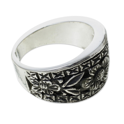 Band Ring .950 Silver Handcrafted Flower Ring - Sunflowers | NOVICA