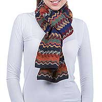 100% alpaca scarf, 'Lavish Winter' - Alpaca Wool Striped Scarf