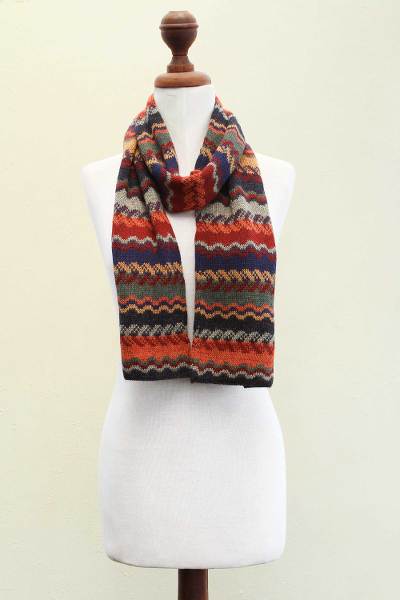 100% alpaca scarf, 'Lavish Winter' - Alpaca Wool Striped Scarf