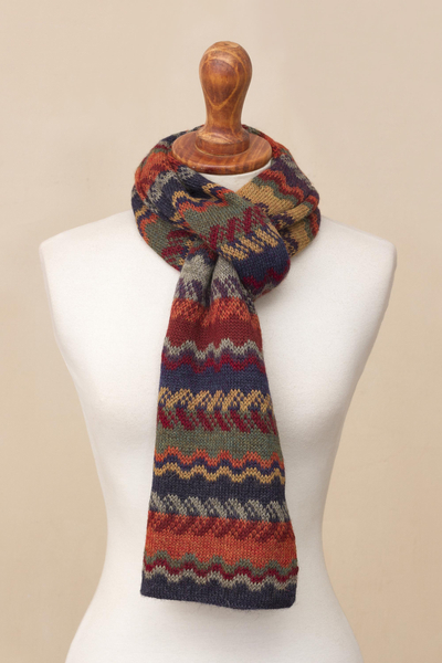 100% alpaca scarf, 'Lavish Winter' - Alpaca Wool Striped Scarf