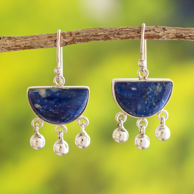 Lapis lazuli dangle earrings, 'Beautiful Universe' - Sterling Silver Dangle Lapis Lazuli Earrings