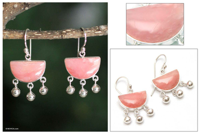 Opal dangle earrings, 'Beautiful Universe' - Pink Opal .925 Sterling Silver Handmade Earrings