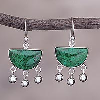 Chrysocolla dangle earrings, 'Beautiful Universe' - Hand Made Sterling Silver Chrysocolla Dangle Earrings