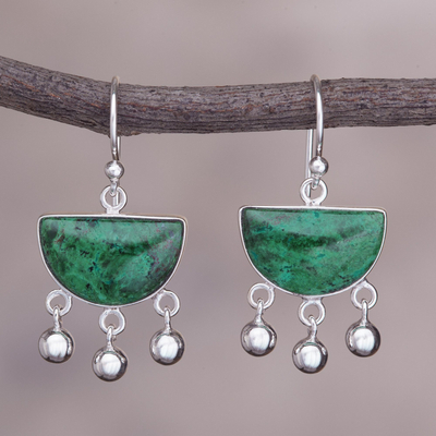 Chrysocolla dangle earrings, 'Beautiful Universe' - Hand Made Sterling Silver Chrysocolla Dangle Earrings