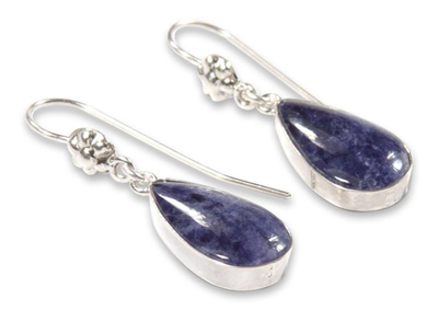 Sodalite dangle earrings, 'Inca Aesthetic' - Sterling Silver Sodalite Dangle Earrings