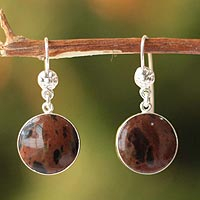 Mahogany obsidian dangle earrings, 'Inca Moons'