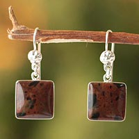 Mahogany obsidian dangle earrings, 'Inca Mystique' - Mahogany obsidian dangle earrings