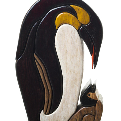 Escultura en madera - Escultura de madera de pingüino Ishpingo tallada de Perú