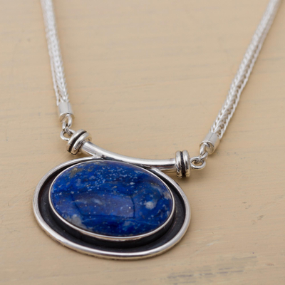 Lapis lazuli pendant necklace, 'Mystical Medallion' - Lapis lazuli pendant necklace