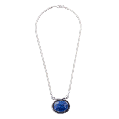 Lapis lazuli pendant necklace, 'Mystical Medallion' - Lapis lazuli pendant necklace