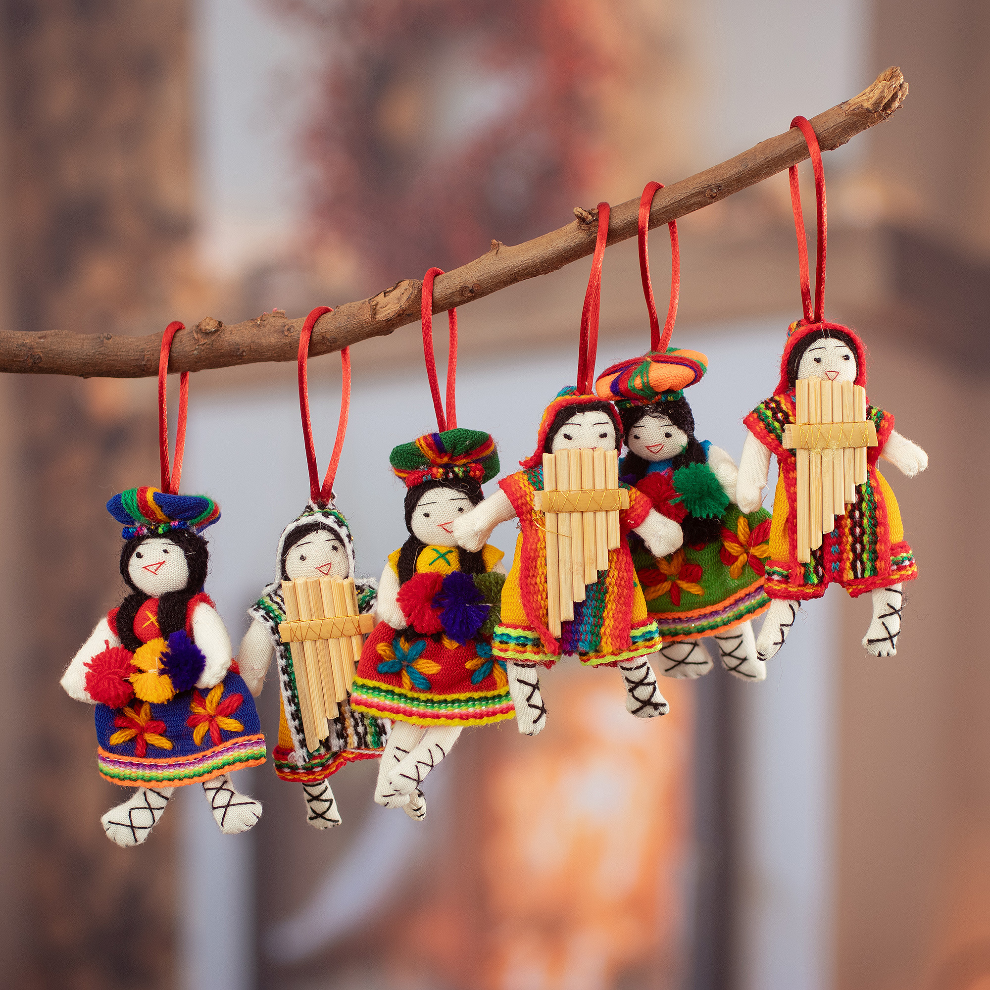 Set of 6 Handcrafted Folk Art Christmas Ornaments from Peru - Andean