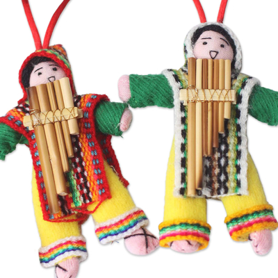 Baumwollornamente, (6er-Set) - Set mit 6 handgefertigten Volkskunst-Weihnachtsornamenten aus Peru