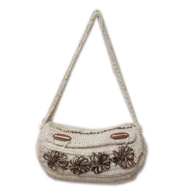 Jute shoulder bag, 'Cajamarca Blooms' - Jute shoulder bag