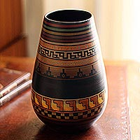Ceramic vase, 'Inca Dawn' - Ceramic Inca Style Vase