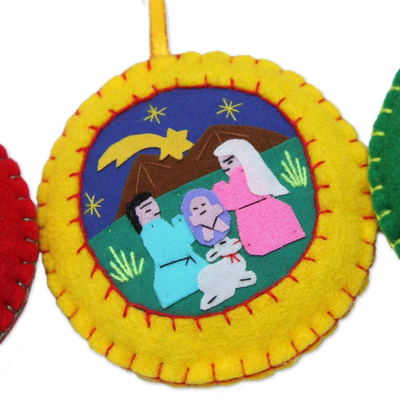 Applique ornaments, 'Christmas Fiesta' (set of 6) - Applique Christmas Ornaments Set of 6 Handmade in Peru