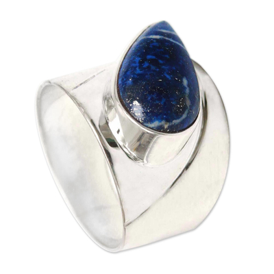 Lapis lazuli cocktail ring, 'Huacho Heritage' - Peru 925 Silver Ring with Lapis Lazuli