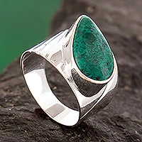 Chrysocolla cocktail ring, 'Huacho Heritage' - Fair Trade Peruvian Sterling Silver and Chrysocolla Ring