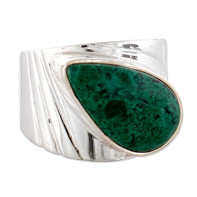 Chrysocolla cocktail ring, 'Huacho Heritage' - Fair Trade Peruvian Sterling Silver and Chrysocolla Ring