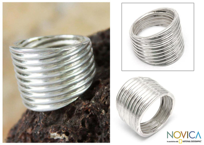Sterling silver band ring, 'Andean Whirlwind' - Sterling Silver band ring
