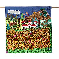 Applique wall hanging, 'Ancash Fields of Sunflowers' - Peruvian Handmade Applique Wall Hanging
