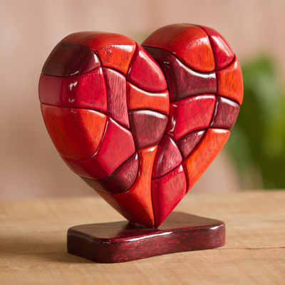 Wood sculpture, 'Heart of Love' - Wood Heart Sculpture Statuette Hand Carved in Peru
