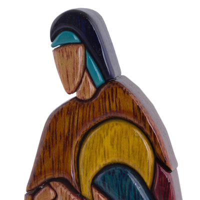 Wood sculpture, 'Sacred Family' - Unique Christianity Religious Wood Sculpture