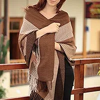 Woven Baby Alpaca Wool Shawl Wrap For Women Heavenly Soft And Warm Ecoline  No Dyes Natural Colors Satin Tricolor Design