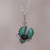 Chrysocolla and obsidian pendant necklace, 'Silver Scarab' - Chrysocolla and obsidian pendant necklace thumbail
