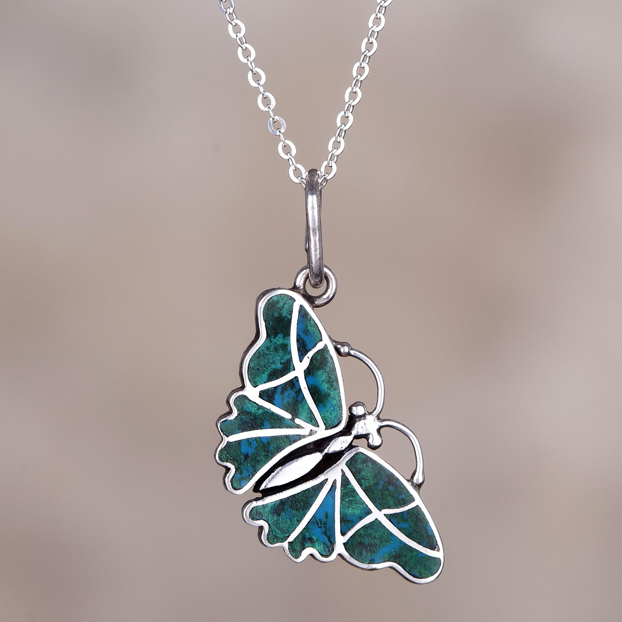 Fair Trade from Peru Butterfly Wing Reversible Jewelry Nickel Pendant for Necklace