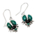 Chrysocolla and obsidian dangle earrings, 'Silver Scarab' - Artisan Crafted 950 Silver Dangle Chrysocolla Earrings