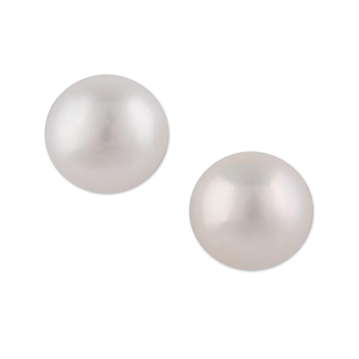 Pendientes de perlas cultivadas, 'White Light' - Aretes de plata y perlas cultivadas de comercio justo