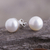 Cultured pearl stud earrings, 'White Light' - Fair Trade Fine Silver Cultured Pearl Stud Earrings (image 2b) thumbail