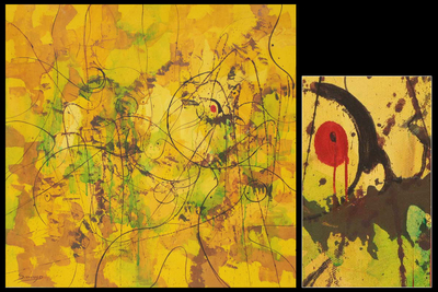 „Fantasie in Gelb“. - Abstraktes Original-Gemälde