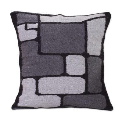 Alpaca cushion cover, 'Gray Riddle' - Peruvian Geometric Alpaca Wool Cushion Cover